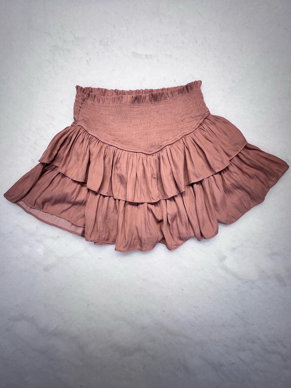 Mustard Seed Smocked Elastic Waist Ruffled Pink Skirt, Size S, Flared Skort